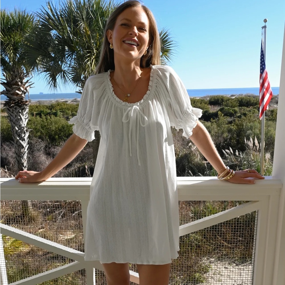 Darling Loungewear Mini Dress White Pointelle PJs Pajamas eyelet Size M